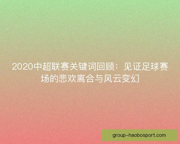 2020中超联赛关键词回顾：见证足球赛场的悲欢离合与风云变幻