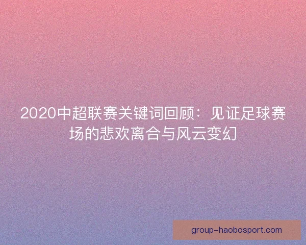 2020中超联赛关键词回顾：见证足球赛场的悲欢离合与风云变幻